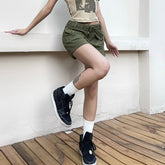 Lizakosht Summer Pocket Stitching Overalls Casual Shorts Women's Summer Belt Low Waist Jeans Hot Pants