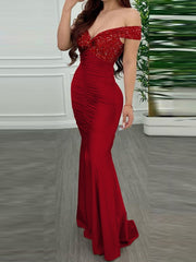 Lizakosht Women Elegant Sexy Cocktail Vestir Vestido Evening Gown Twist Front Off Shoulder Sequin Party Mermaid Dress