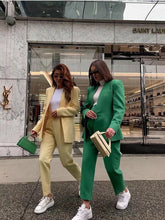 Lizakosht  Women Two-piece Set Solid Vintage slim Office Lady Hidden Breasted Blazer Female vintage High Waist Pants Suits