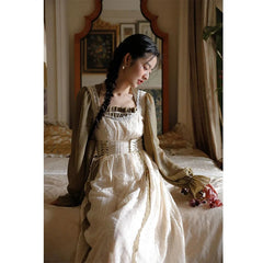 Vintage Mori Girl Women Dress Lace Chic Style Flare Sleeve Bandage Chiffon Prairie Lawn Dresses Female Retro Femme Vestido