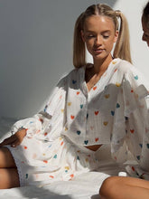 Lizakosht Home Suit Women Pajamas Cotton Linen Top Skirt Set Summer Strawberry Pattern Ruffle Long Sleeve Button Blouse Mini Skirt Outfits