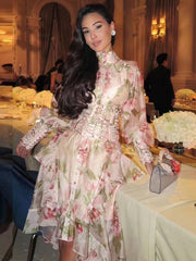 Lizakosht Designer's vintage print button-up long-sleeved dress Women's new fall fashion luxury loose peplum irregular pompadour dress