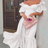 Lizakosht Hot Popular Hihgh-end Plus Size Overalls Sweet Young Sexy Strapless Short Sleeve Women High Wasit A-Line Midi Dress