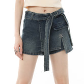 Lizakosht Korean waistband Y2K Vintage Blue Short woman Denim Mini Skirts Aesthetic Fairy Grunge High Waist Jeans A-line Skirt Alt Clothes