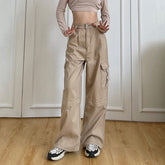 Lizakosht Solid Wide Leg Multi pocket cargo denim trousers casual Gothic Punk Parachute Women Y2K Harajuku Techwear Grunge Pants