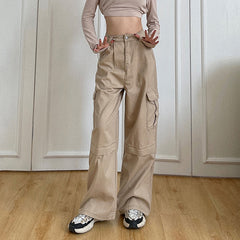 Lizakosht Solid Wide Leg Multi pocket cargo denim trousers casual Gothic Punk Parachute Women Y2K Harajuku Techwear Grunge Pants