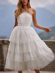 Lizakosht Elegant White Layered Hem Women's Halter Dress Fashion Backless Sleeveless A-line Dresses Female Solid Wedding Party Robe