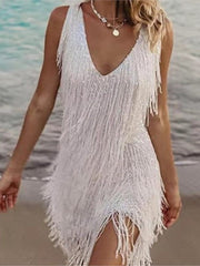 Lizakosht Party Dress New Hot Sale Fashion Sexy Tassel V-Neck Slim Sling Short Dress Summer