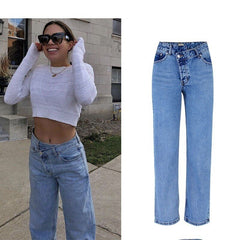 Lizakosht New Autumn and Winter New High-waist Irregular Jeans Women Flared Large Size Casual Fashion Wide-leg Skinny Jeans for Women
