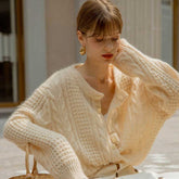 Jacquard Knitting Sweater Coat Women Spring Autumn Round Neck Long Sleeve Cardigan Femme French Vintage Casual Gilet Clothes