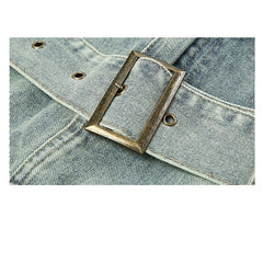 Lizakosht Y2K Summer A Line Hip Hop Bandage Pencil Skirts with Belt High Waist Denim Women Wrap Mini Skirt Harajuku Skter Korean Clothing