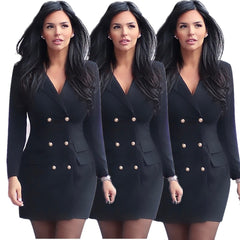 J6112 women's autumn and winter new black V-neck double breasted suit coat dress