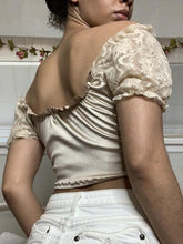 Lizakosht Tee Shirt Femmes Crop Tops V-neck Backless Puff Sleeves Lace Top Womens Tops and Blouses Summer Clothes Fashion T Shirt