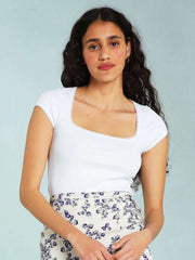 Vintage Patchwork T-shirt Woman Symmer Square Collar Short Sleeve White Knitted Tshirt Top Female Elegant Casual Tee Shirts