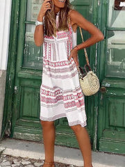 Lizakosht Elegant Casual V Neck A-Line Party Dress New Summer Harajuku Pattern Print Sleeveless Dress Fashion Loose Simple Boho Mini Dress