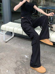 Khaki Baggy Cargo Pants Women Vintage Loose Pants Packet Y2k Wide Leg Denim Trousers Fashion Streetwear Jeans Korean Summer 2022