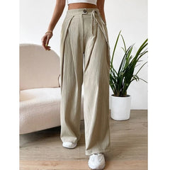 Lizakosht High Waist Lace Up Button Wide Leg Pants Women Fashion Casual Streetwear Straight Black Trousers Harajuku Female Clothing
