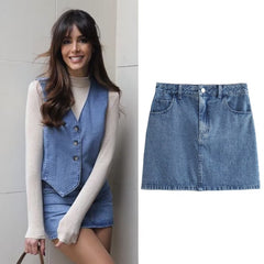 Lizakosht Fashion Women Denim Skirts Summer Female Chic Slim A-Line Mini Skirts Ladies with Pockets Casual Short Skirt New In