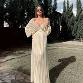 Lizakosht Spring Woman White V-neck Shawl Sleeve Dress