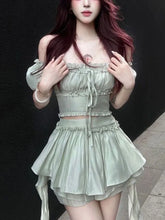 Lizakosht Summer France Vintage Two Piece Set Women Chiffon Elegant Hight Waist Skirt Suit Female Korean Casual Ruched Sweet Set New