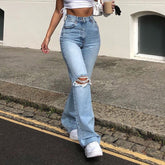 Lizakosht Cutistation Ripped Denim Jeans Woman Summer High Waist Full Length Flare Pants Wide Leg Y2k Trousers Plus Size Women Clothing