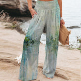 Lizakosht Spring Summer Elastic Waist Pockets Pant Women High Waist Print Office Pants Vintage Harajuku Straight Loose Long Trousers