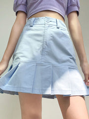 Lizakosht Preppy Style Blue Skirt Women Cute High Waist A-line Solid Sexy Pleated Mini Skirt Y2k School Girl Korean Fashion Summer