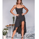 Lizakosht New Spring and Summer Sexy Suspender Open Back Ruffle Irregular Sexy Beauty Women's Club Party Dress