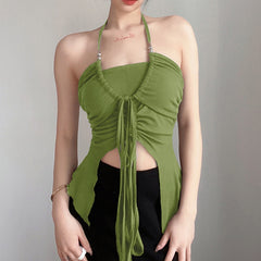 Lizakosht Top Sexy Off-the-Shoulder Irregular Lace-Up Camisole 2022