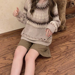 Lizakosht Vintage Sweater Women Winter Raglan Sleeve Loose Christmas Sweater Pullovers Warm Knitted Jumper