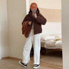 Lizakosht Pink Corduroy Cotton Down Jackets for Women Stand Neck Thicken Winter Clothes Chic Korean Crop Coat Female Autumn Outerfit