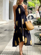 Fashion Sleeveless Halter Irregular Party Dress Women Casual Gold Feather Print Loose Long Dress Sexy Summer Boho Beach Dresses