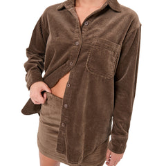 Lizakosht Women Corduroy Skirt Sets Long Sleeve Button Down Corduroy Shirt Shacket Jacket Mini Skirt Outfits Streetwear