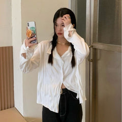 White Blouses Women Elegant Shirt Female Aesthetic Y2k Harajuku Pleated Chic Long Sleeve Top Ladies Loose Korean Vintage