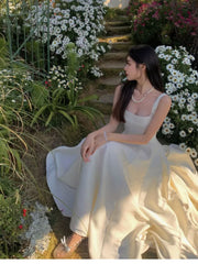 Summer New Women Fashion Elegant White Midi Dresses Vintage Princess Female Party A Line Clothes Vestdios