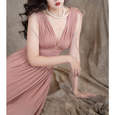 Lizakosht New Elegant Womens Dress V-neck High Stretch Sleeveless Bodycon Dress Vintage High Waisted Sexy Party Women's Clothing Evening