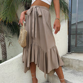 Lizakosht Elastic Waist Belt Irregular Khaki Spring Summer Women Skirt A-line Fashion Beach Maxi Faldas Mujer Casual New Bottom
