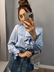 Lizakosht Fashion Summer Frill Women's Shirts Blouse Female Chic Long Sleeve Blouses Tops Casual Ladies Shirts and Blouses New