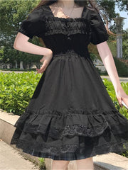 Gothic Lolita Alt Mini Dress Black Kawaii Princess Vestidos E Girl Ropa Fairycore Cute Lace Ruffles Sundress Party Dresses