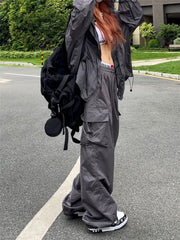 Lizakosht Y2K Harajuku Loose Pants Women Hippie Streetwear Oversize Pockets Cargo Trousers Hip Hop Techwear Wide Leg Jogger Pantalones 90s