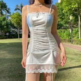 Lizakosht 2022 New Ladies Dress Women's Lace Sling Dress Sexy Slim Perspective Dress