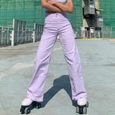 Lizakosht Vintage Women's Jeans High Waist Baggy Jeans Streetwear Light Purple Cargo Pants Denim Straight Trousers Casual Jeans