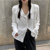 White Blouses Women Elegant Shirt Female Aesthetic Y2k Harajuku Pleated Chic Long Sleeve Top Ladies Loose Korean Vintage