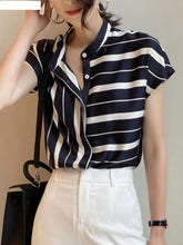 Lizakosht Summer Women Casual Striped Shirt Office Lady Short Sleeve Fashion Chiffon Shirt Top Female Blouse