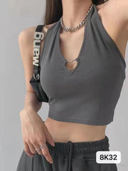 V-neck Button Up Cropped Knitted Tank Top Women Casual Halter Camis Strapy Tube Top Women 2022 Summer
