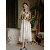 Vintage Mori Girl Women Dress Lace Chic Style Flare Sleeve Bandage Chiffon Prairie Lawn Dresses Female Retro Femme Vestido