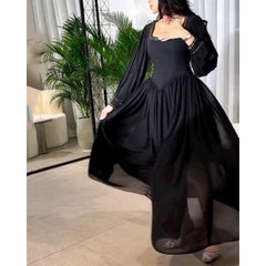 Lizakosht Summer Autumn Elegant Corset Party Dress for Women Muslim Islamic Loose Long Sleeve Evening Graduation Long Maxi Dress