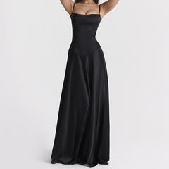 Lizakosht Black Evening Party Dresses Female Suspender Backless Bandage Long Satin Dress for Women 2023 Summer Fashion New