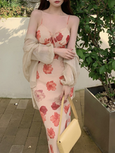 Lizakosht French Vintage Strap Dress Women Sweet Elegant Sleeveless Sexy Floral Dress Female Casual V-neck Beach Party Dress Summer 2021