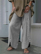 Lizakosht Women Casual Cotton Linen Long Pants Elegant Elastic Waist Button Solid Trousers Spring Summer Fashion Loose Wide Leg Pant